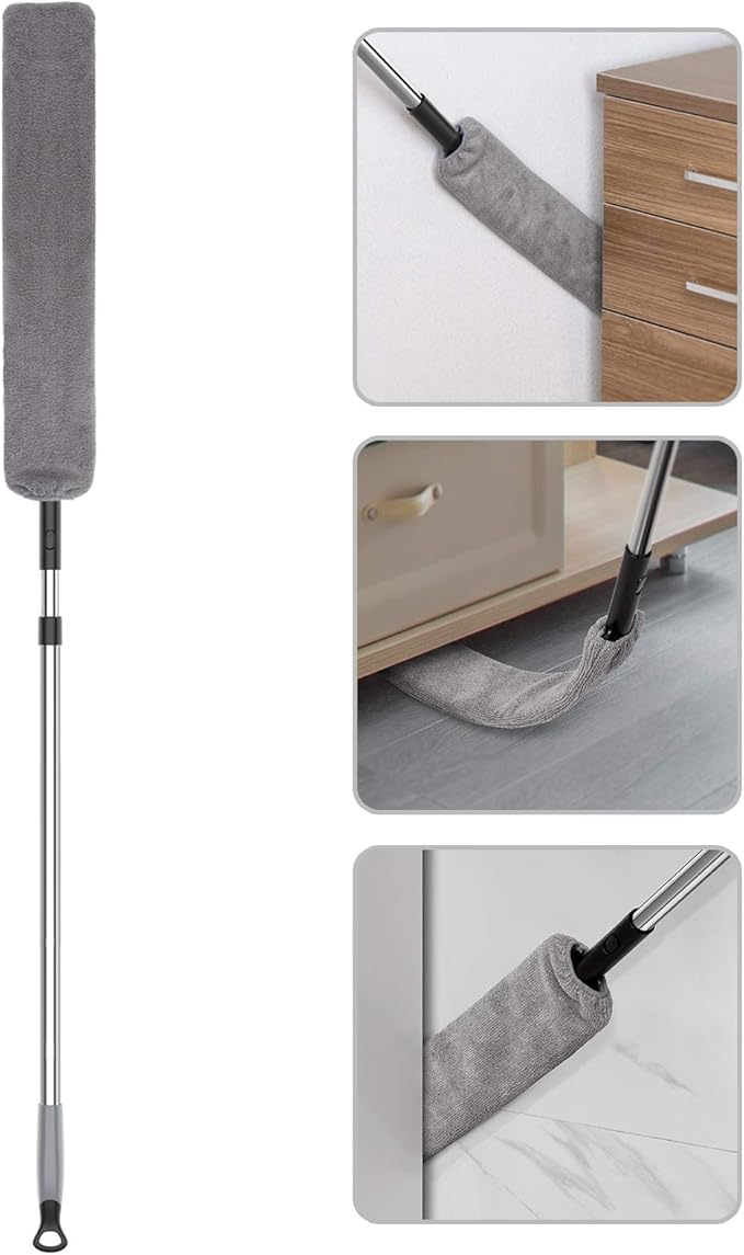 MR.SIGA Flexible Microfiber Long Duster for Gap Cleaning Stainless Steel Adjustable Handle Washable Gap Cleaning Duster Gray