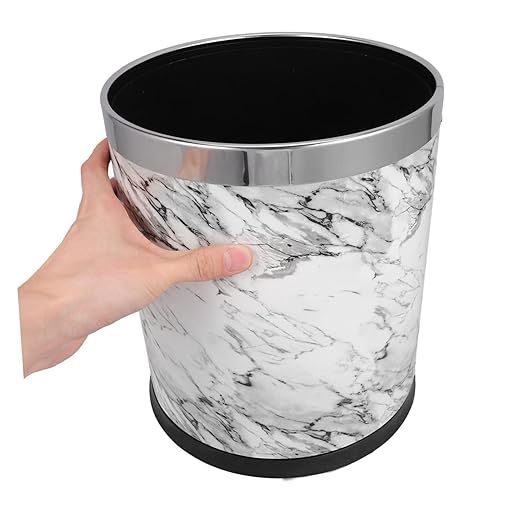 Alipis Lidless Round Wastebasket for Home Office and Dorm Elegant Marble Design Easy to Clean Opening for Convenient Use for Bathroom and Kitchen Trash