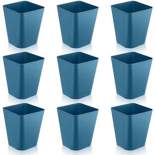 Hoolerry 9 Pieces Garbage Can 2 Gallon Small Trash Cans Bulk Bathroom Trash Bin Plastic Wastebasket Square for Bedroom Slim Bathroom Trashcan Small Container for Kitchen Office Home (Bluish Green)