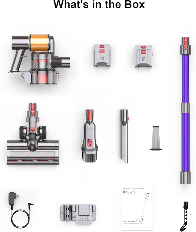 Cordless Vacuum Cleaner 2 Batteries 120 Mins Runtime 600W 50KPA Stick Vacuum with Self-Standing Tangle-Free Brush LED Display Vacuum Cleaner for Home Hardwood Floor Carpet Pet Hair