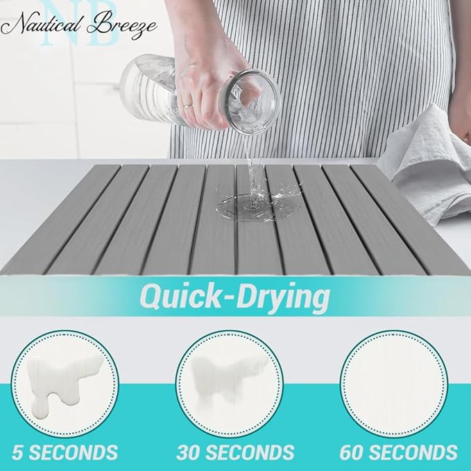 Roll-Up Stone Mat - Premium Diatomaceous Earth Dish Drying Rack Water Absorbent Roll-Out Dish Drying Mat for Kitchen Countertops Eco-Friendly Quick-Dry Surface