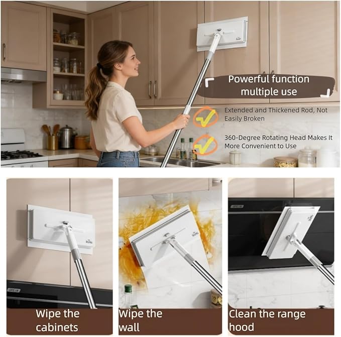 Snap Grip Mini Mop Set with Foot Tap Lock System | 40 Disposable Cleaning Papers | Hands Free Lazy Mop Stick for Kitchen House Wall Toilet | Wet and Dry for Multi Surface Cleaning