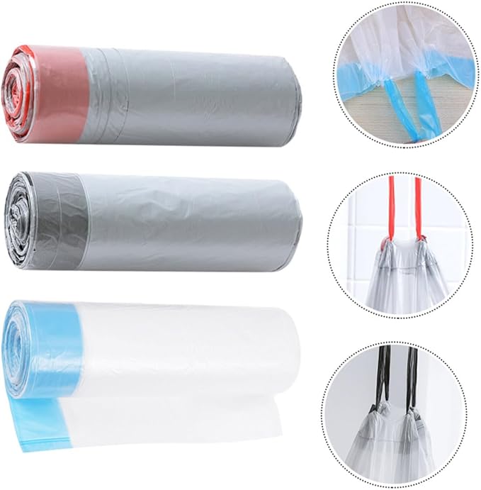 CHILDWEET Drawstring Trash Bags 90pcs Disposable Garbage Bags with Handles for Kitchen and Household Waste Disposal Random Color