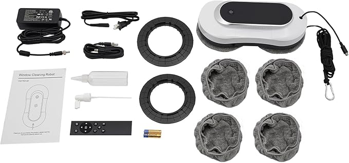 Window Cleaner RobotFour-way Dual Spray Nozzles Smart Glass Cleaning Robot with 10 RagsSmart NavigationRemote Control 3200pa Strong Suction Window Cleaning Robot for Smooth Surfaces (White)