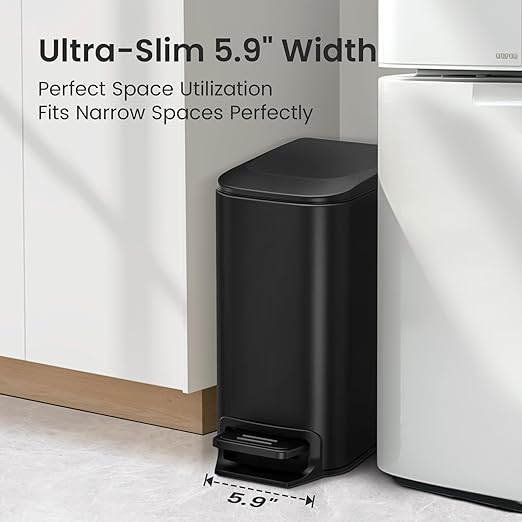 Cesun Small Bathroom Trash Can with Lid Soft Close Step Pedal 6 Liter / 1.6 Gallon Stainless Steel Garbage Can with Removable Inner Bucket Anti-Fingerprint Finish (Matt Black)