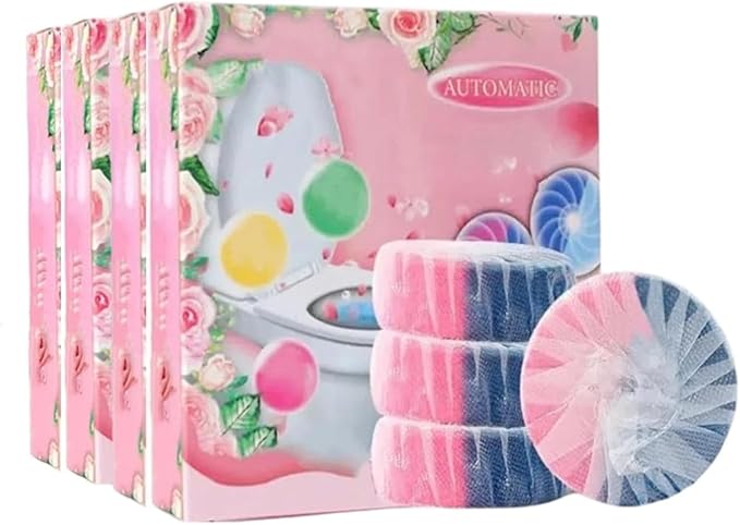 Toilet bowl cleaner toilet flush tank blue bubble set (4 pieces in a box) deyellowing and deodorizing maintaining shine long-lasting fresh cherry blossom fragrance