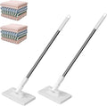 Snap Grip Mini Mop Zero Touch Mini Mop Clever Snap-Grip MiniMop Disposable Dustmop with 4 Reusable Cloths 360° Hands-Free Minimop Clip Mopping Stick for Floor Cleaning (2PCS)