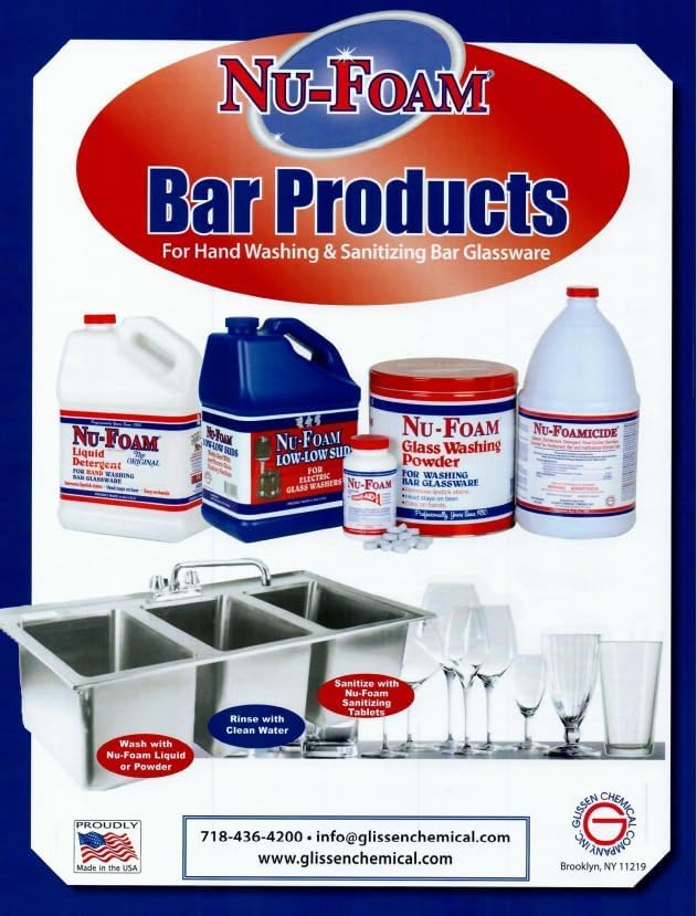Nu-Foam Glass Washing Powder - Detergent for Bar Glassware – Original Streak-Free Solution - Hand Washing Bar Tavern Brewery Supplies - Spotless Serving Glasses - Easy On Hands - 4 Lb Jar - 2 Pack