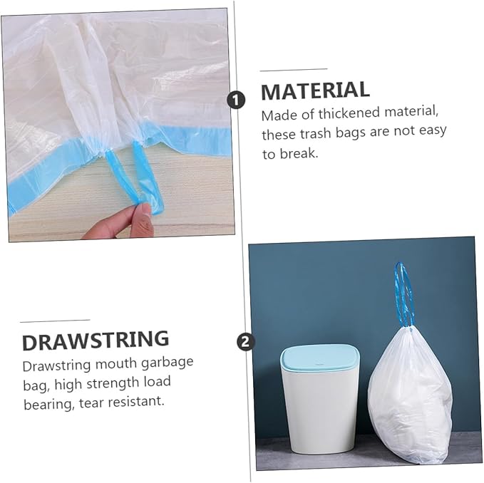 ERINGOGO Disposable Drawstring Garbage Bags 90pcs Portable Trash Bags with Handles for Kitchen and Outdoor Use Random Color Drawstring Closure
