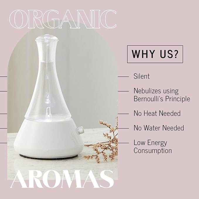 Opulence - Nebulizing Diffuser for Essential Oil/Aromatherapy with Black Marble Ceramic Base and Black Hand-Blown Glass with Touch Sensor Light Switch - No Heat No Water No Plastic Product Name