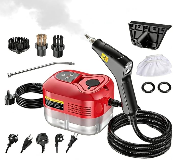 Handheld Steam Cleaner – Cordless Fast 10‑Second Heat Up 6 Adjustable Steam Levels Multi-Surface Cleaning for Kitchen Bathroom Floors Windows Upholstery &amp Car Interior (Red Pro)