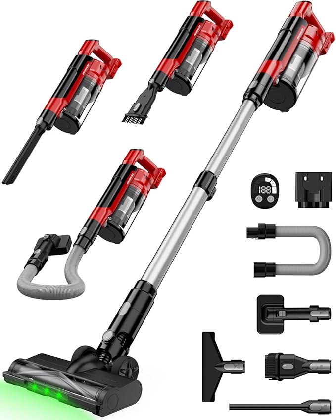 Cordless Vacuum Cleaner for Milwaukee M18 Battery 8-in-1 Stick Vacuum with Pet Brush 35KPA Suction 350W Brushless Motor Smart Touchscreen HEPA Filter for Carpet Floor Car (Battery Not Included)