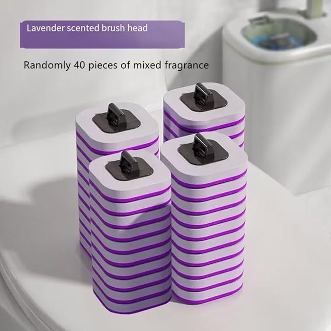Toilet Brush System with 40 Count Refills Toilet Holder Bowl Wand Brush Cleaning Kit &amp Replacement Cleaner Refill Pads (40pcs Different Fragrance Refills)