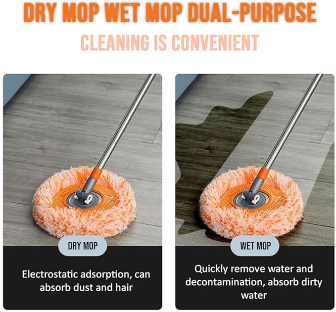 360° Rotatable Adjustable Cleaning Mop Extendable Wall Cleaning Mop with Long Handle Multifunctional Dust Mops Household Rotating Mops for Wall Ceiling Window Floor (Orange 50-95CM)
