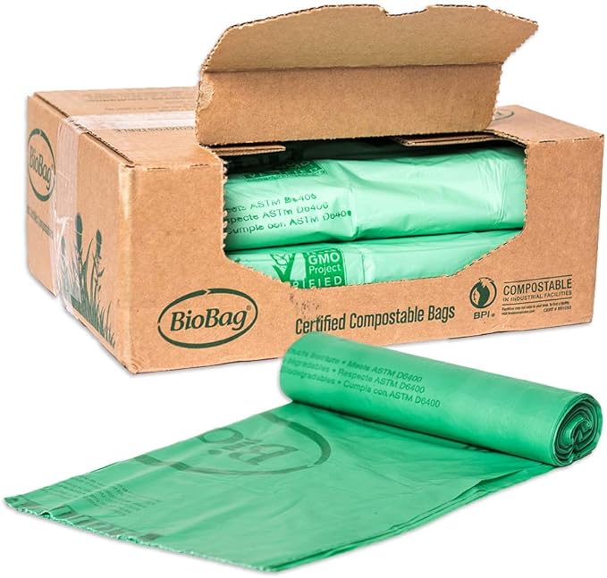 BioBag (USA) The Original Compostable Bag 32 Gallon 120 Count 100% Certified Compostable Trash Bag Liners for Food Waste Extra Strong and Durable Trash Bag