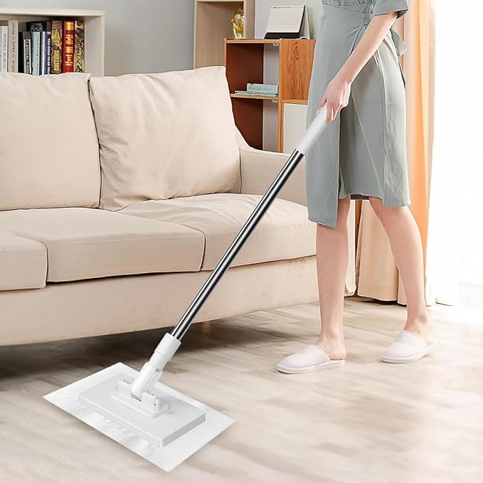 Disposable Dust Mop — Fregona Antipolvo Desechable / Mopa Desechable para Polvo Flat Mop with Disposable Pads &amp 4 Reusable Cloths 39 Extendable Handle (2)