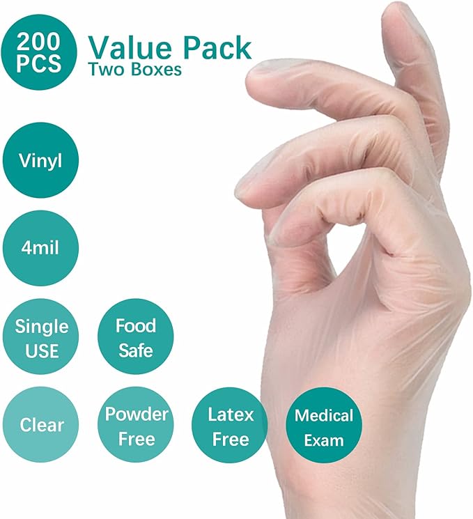 Clear Vinyl Disposable Gloves Food Safe Latex Free Powder Free for Cooking Cleaning Food Service GPVF or MPVF