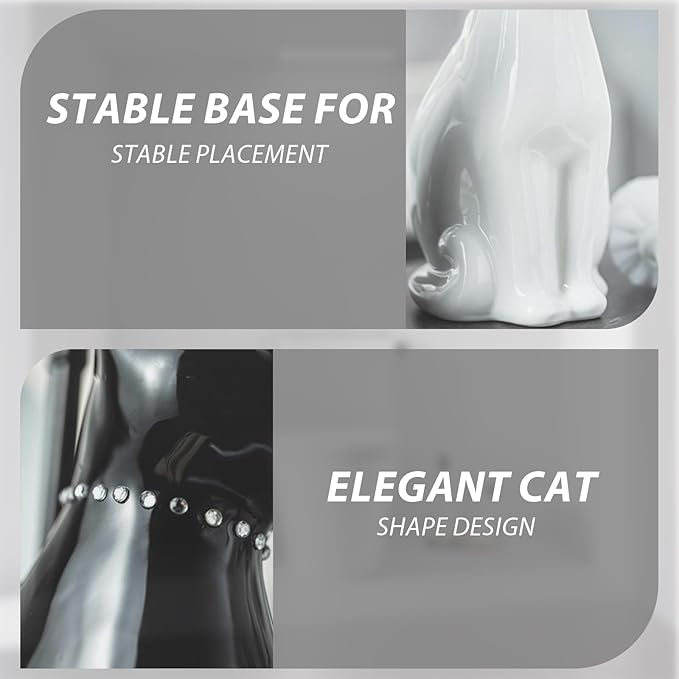 Comeon Ceramic Cat White/Black Toilet Brush and Holder Set Plastic Handled Scrub Brush for Bathroom Cleaning10.63*6.3 (White)