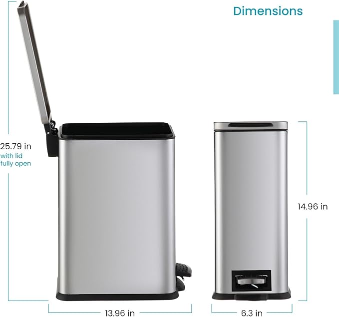 Home Zone Living 2-Pack 3 Gallon Small Trash Can with a Lid and Step Pedal Stainless Steel with Slim Design for Home and Office Silver 10 Liters