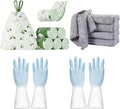 60 count Tear-Free 4 Gallon Trash Bag with Drawstring + 2 pairs Kitchen Dishwashing Gloves + 5 Pack Cleaning Cloth.