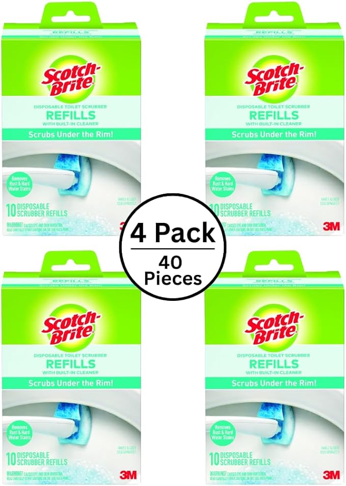 Scotch-Brite Disposable Toilet Scrubber Refills Removes Rust &amp Hard Water Stains 10 Disposable Refills Blue - (4-Pack)