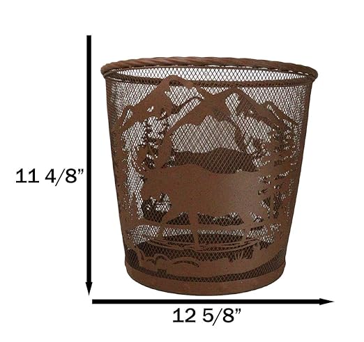 Ebros Rustic Moose Deer Roaming Pine Trees Forest by The Mountains Rust Finish Metal Wire Waste Basket Bin 13 Wide Bear Home and Bathroom Accent Western Country Cabin Lodge Decorative Trash Can