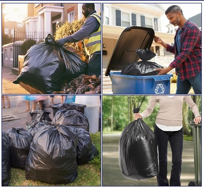Teivio 55-60 Gallon Black Trash Bags | 180 Bags Extra Large Multi-Use Heavy Duty Commercial Garbage Bags | Lawn And Leaf Bags | Outdoor Yard Waste Bag | Contractor Workshops Trash Bin Liner