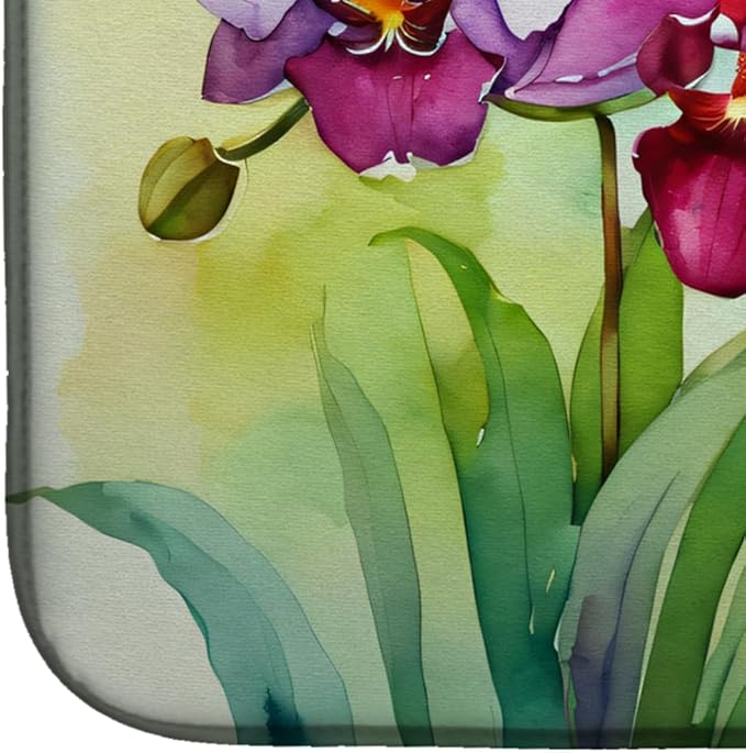Caroline's Treasures DAC1592DDM Orchids in Watercolor Dish Drying Mat Absorbent Dish Drying Mat Pad for Kitchen Counter Dish Drainer Mat for Countertop 14 x 21 Multicolor