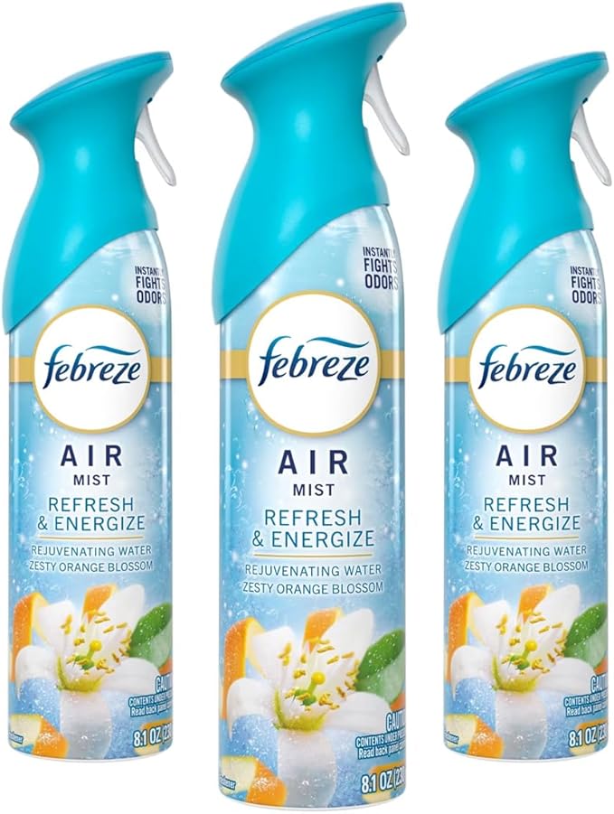 FE.BRE.ZE. AIR FRESHENER. Mist Refresh &amp Energize Rejuvenating Water Zesty Orange Blossom Scent 3 bottles 8.1 0z (1 pack)