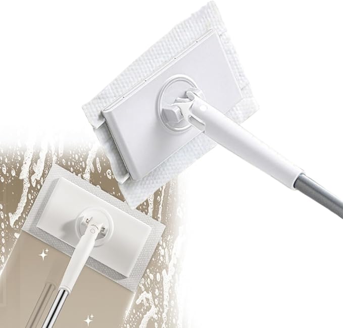No-Wash Mop Multi-Surface Cleaning Tool Uses Disposable Face Towel Hands-Free Replacement Easy to Operate for Corners Gaps Walls Ceilings (White)
