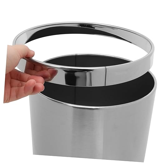 1pc Round Stainless Steel Wastebasket for Bathroom Kitchen and Office Versatile Garbage Bin Opening for Convenient Use Space-Saving Design