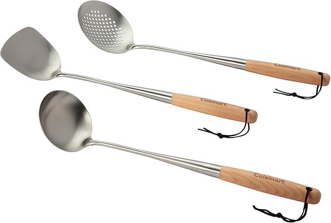 Cuisinart Stainless Steel Wok Spatula Wok Utensils for Carbon Steel Wok Tools Professional Set 3-Pieces