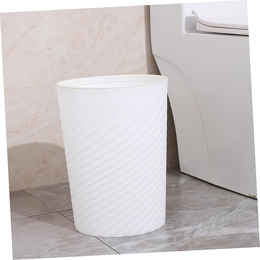 Cabilock White Plastic Trash Can Wastebasket with Large Opening for Bathroom Bedroom Office Kitchen Smooth Interior Easy to Clean Compact No Lid Garbage Bin for Home and Public Spaces