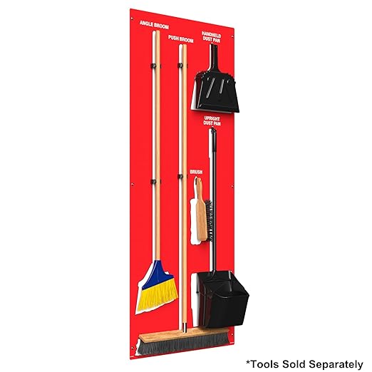 Clean &amp Sweep 5S Shadow Board/Wall Mount Broom Holder 68 x 30 Board 5S Cleaning Station - Board Only Tools Sold Separately Made in The USA by AccuformNMC Red/White PSB714RDWT