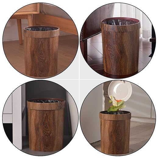 Hemoton Decorative Trash Can Plastic Wood Small Round Wastebasket Bamboo Garbage Container Bin Trash Can Pail for Bathroom Kitchen Office