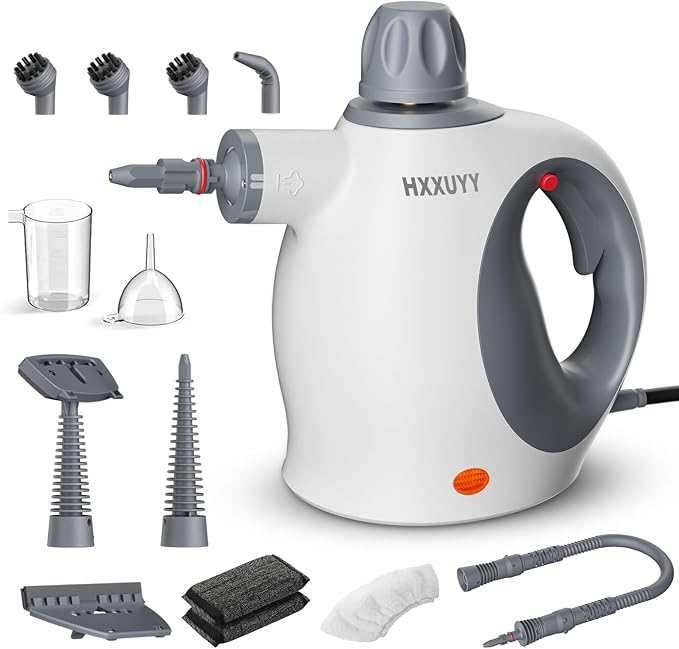 Multi-Surface Handheld Pressurized Steam Cleaner with 13 PCS Accessory Portable Steamer for Cleaning Multipurpose Steam Cleaner for Home/Car/Bathroom/Grease/Upholstery/Floor/Grout and More (White)