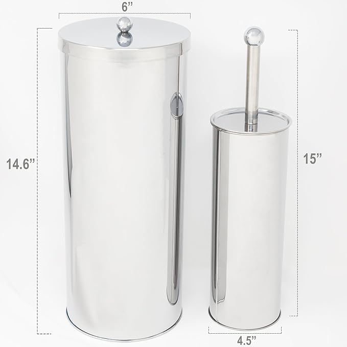 Stainless Steel Toilet Paper Canister and Toilet Brush Case Set (Set of 4)