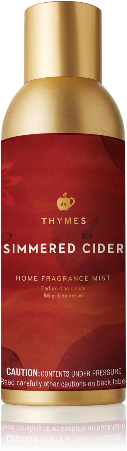 Thymes Simmered Cider Fragrance Mist - Scented Room Spray for Home Fragrance - Notes of Apple &amp Cardamom - Bedroom &amp Bathroom Air Freshener - Simmered Cider - 3 oz