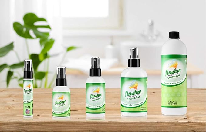 Flushie Pre-Toilet Spray Poop Spray Travel Size Toiletries Bathroom Spray for Toilet Traveling Essentials Poop deodorizer Poop Odor eliminator 4oz (Unscented 2 Pack)
