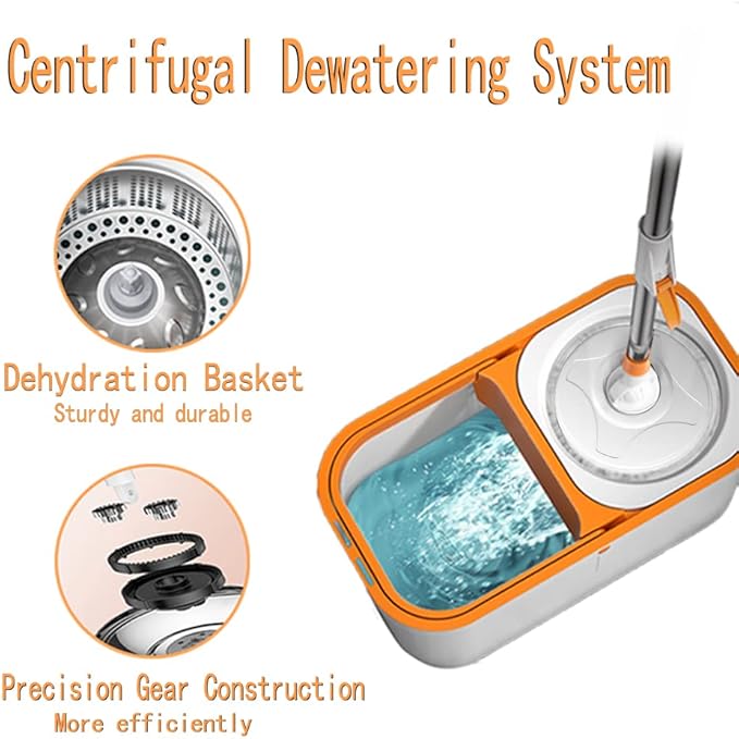 Spin Mop Bucket with Wringer System Extended Mop Handle 61Mop and Bucket for Floors Cleaning with 5 Replacement Head Refill 1 Cleaning Brush Head