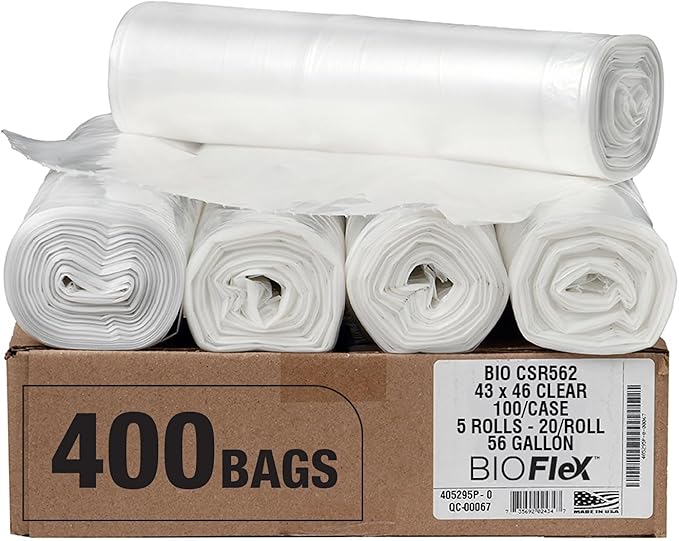 Aluf Plastics 56 Gallon 1.5 MIL (eq) Clear Heavy Duty Garbage Bags - 43 x 46 - Pack of 400 - For Industrial Recycling Storage &amp Outdoor