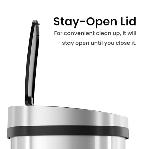 iTouchless Push-Top Lid 13 Gallon Trash Can with Odor Control System – Stainless Steel Garbage Bin Press-Top Soft-Close Spring Lid Fingerprint-Resistant for Home Office Kitchen Restroom Business