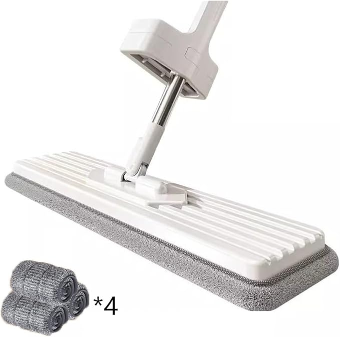 Lazy Mop 36cm Hand Free Washable Foldable Storage 360° Spinning Self Twisting Cleaning Easy Swap Microfiber(Mop-4pcs Cloth)