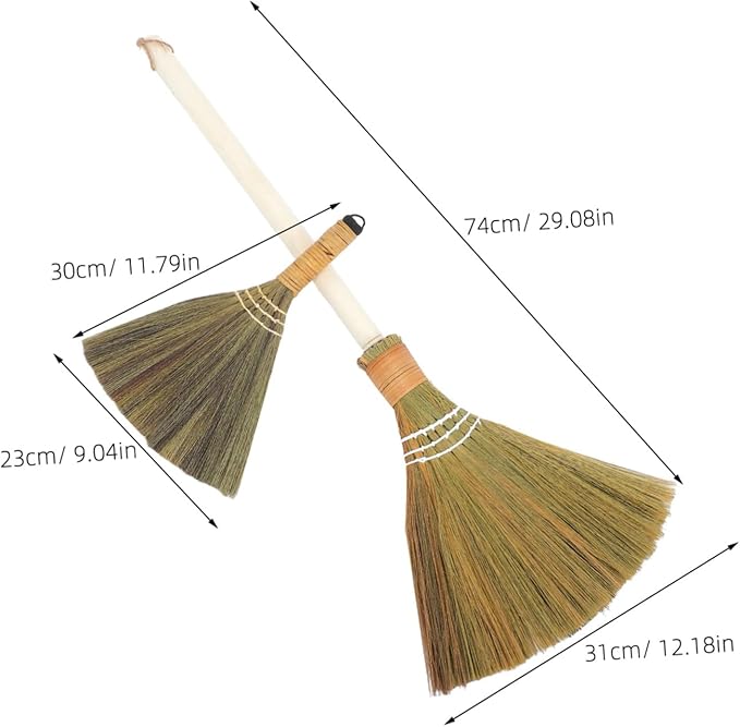 Cabilock 2pcs Handmade Straw Broom House Soft Bristle Sweep Broom Dustpan Removable Handle Indoor