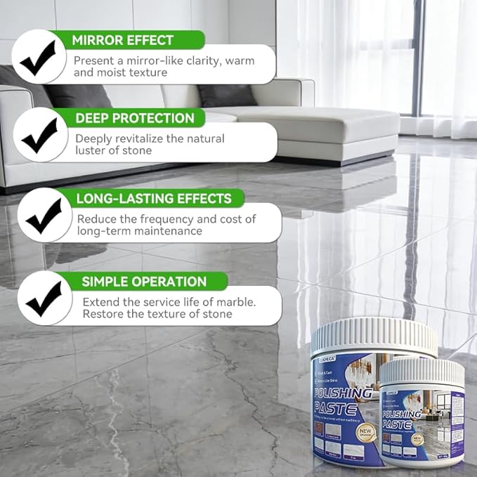 Marble Polishing Paste Polish &amp Clean 2 in 1 - No Machine Needed | Granite Polishing Kit Quartz Cleaner Countertop Suitable for Marble Granite Quartz - Restores &amp Enhances Shine (10 oz)