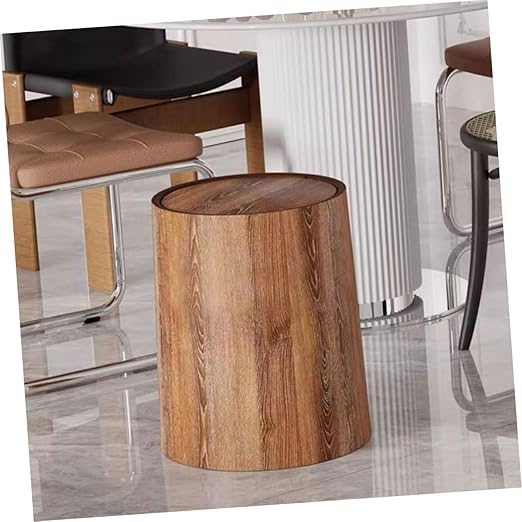 Happyyami Imitation Wood Grain Trash Can Swing Lid Multipurpose Wastebasket for Home Office Bathroom Bedroom and Kitchen Stylish and Functional Design