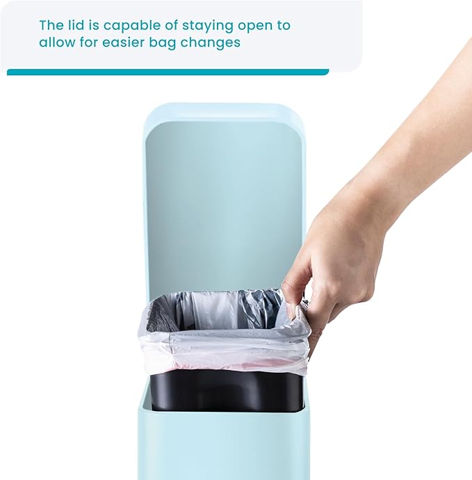 Home Zone Living 1.3 Gallon Small Bathroom Trash Can with Lid and Step Pedal Stainless Steel Wastebasket with Slim Design for Home and Office Matte Powder Blue 5 Liters