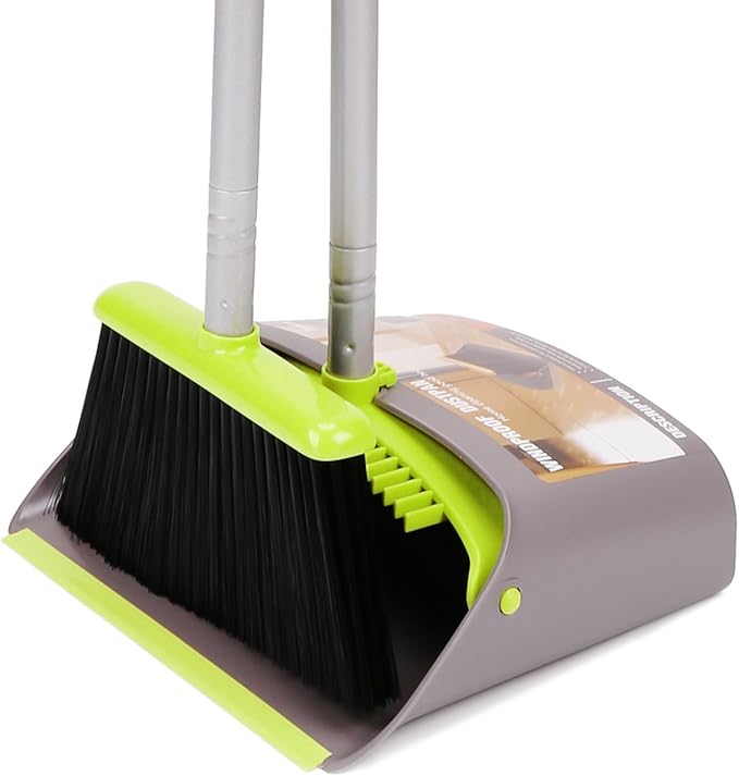 TreeLen Broom and Dustpan Set TreeLen Broom with Dust Pan with Long Handle Combo Set for Office and Home Standing Upright Sweep Use with Lobby