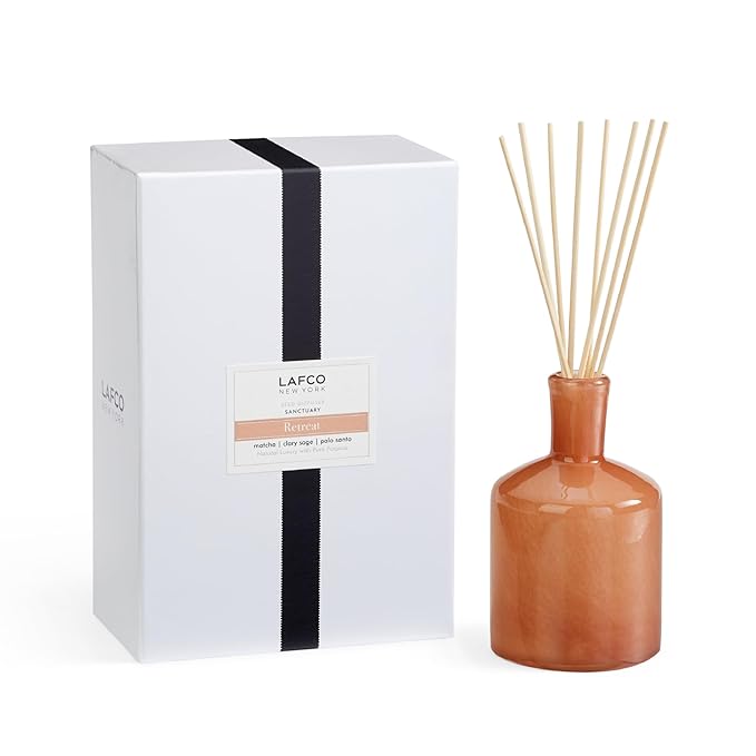 LAFCO New York Signature Reed Diffuser Retreat - 15 oz - Up to 9 Months Fragrance Life - Reusable Hand Blown Glass Vessel - Natural Wood Reeds - Made in The USA
