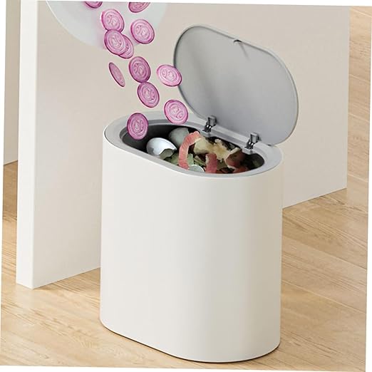Happyyami Lidded Trash Can Press Type Cover Nordic Style Household Waste Basket for Bathroom Kitchen Bedroom Living Room Compact Lightweight Design Made of Material